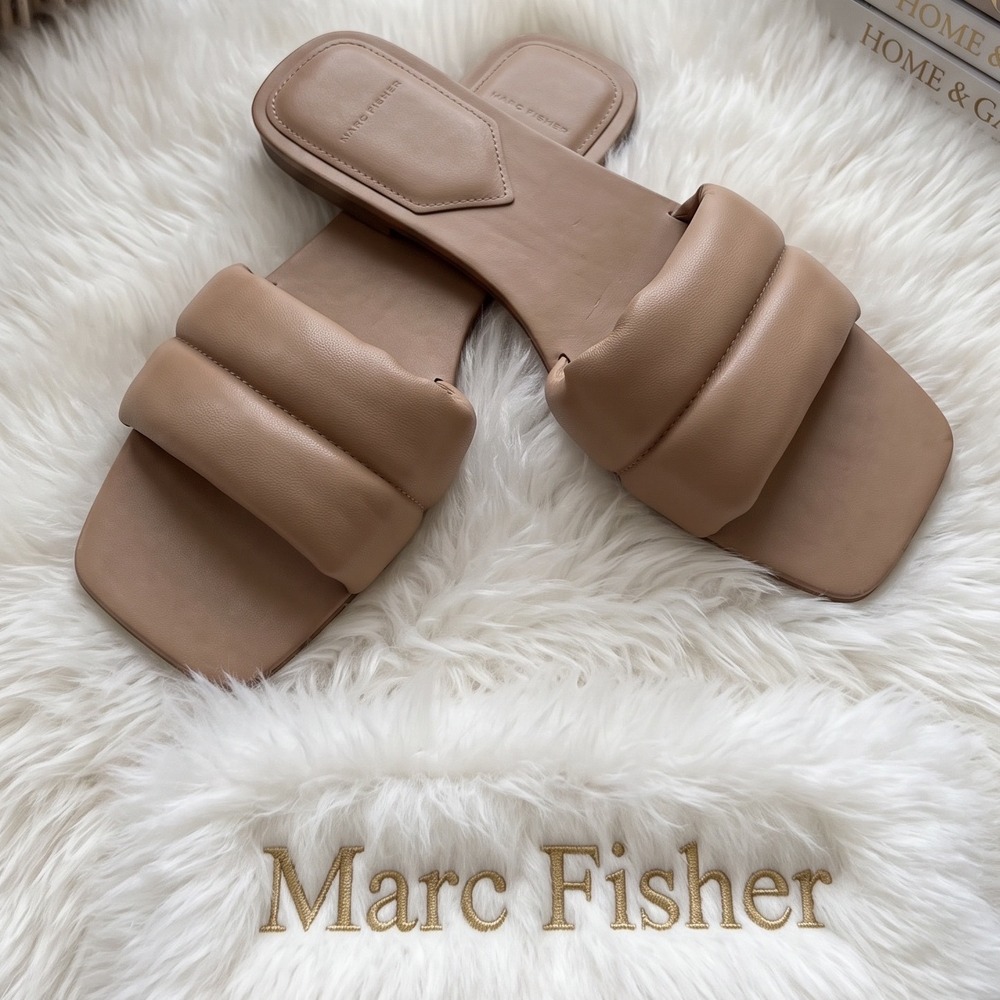 Marc Fisher LTD Dalila Tan Puffy Double Band Square Toe Slide Sandals Womens 11M